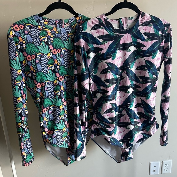 Tame the Sun 2-Piece Bundle Long Sleeve One-Piece Swimsuits Size 12 UPF 50 - Picture 1 of 15